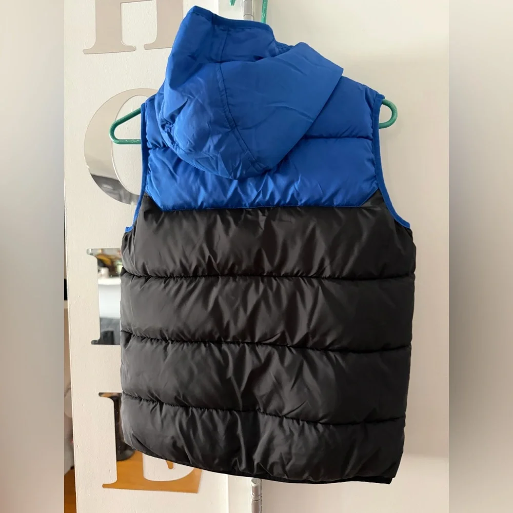 Blue and Black Puffer Vest with Hood - Picture 3 of 3